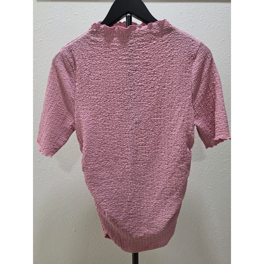 A New Day Pink Textured Smocked Ruched Side Mock Neck Top Size M NWT